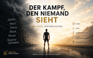 Der Kampf, den niemand sieht – Athlet zwischen innerem Druck und mentaler Stärke. Symbol für Fokus, Selbstvertrauen und mentale Selbstführung unter Druck.